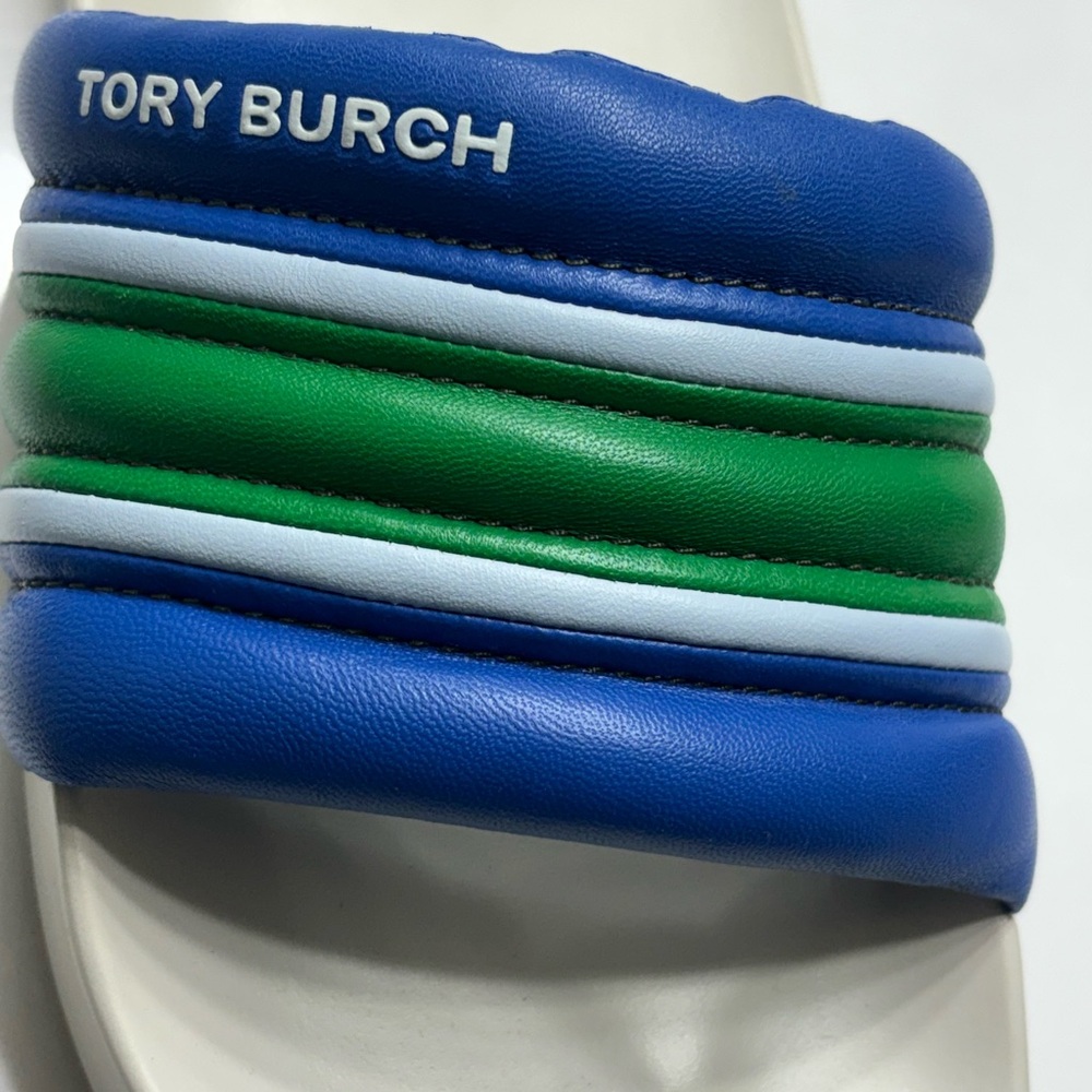 Tory Burch Blue and Green Striped Slides - Picture 6 of 11